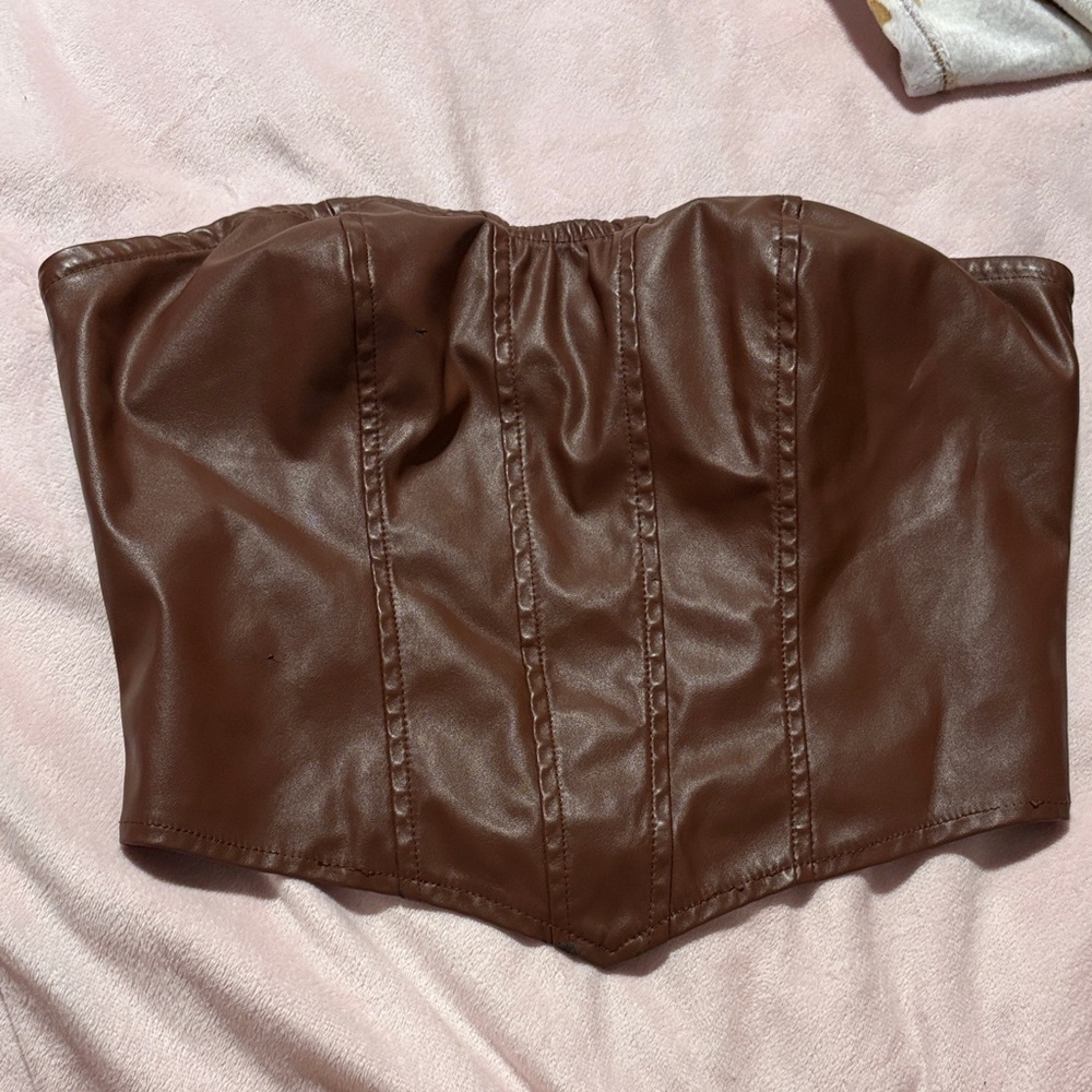 SHEIN Chocolate Faux Leather Bustier